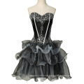 Grace Karin New Arrival Strapless Sweetheart Neckline Short Organza Black Cocktail Dress 2015 CL007587-1